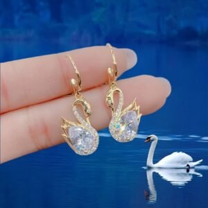 Sweet Rhinestone Swan Earrings For Women