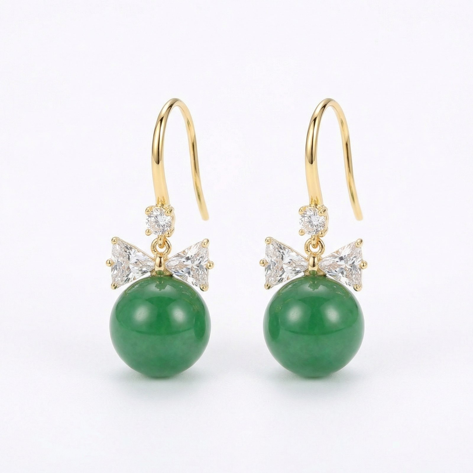 Elegant Green Jade Bead Bowknot Drop Hook Earrings - Image 3