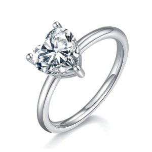 Heart-Shaped Moissanite Set Silver Ring