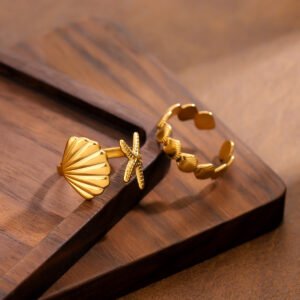 Stainless Steel Beach Vacation Ocean Style Adjustable Rings