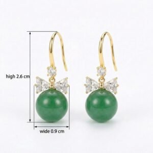 Elegant Green Jade Bead Bowknot Drop Hook Earrings
