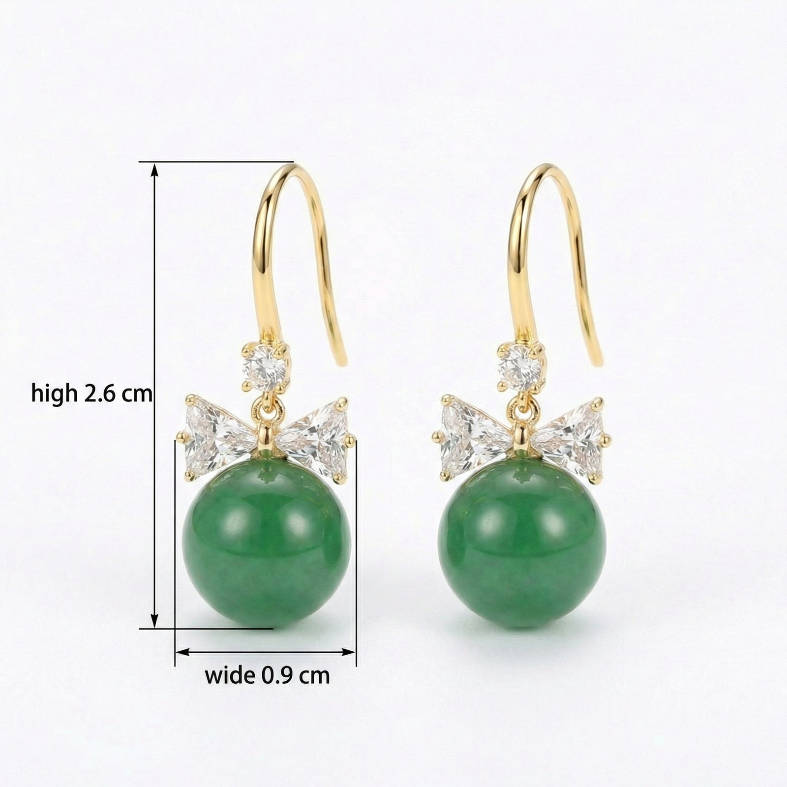 Elegant Green Jade Bead Bowknot Drop Hook Earrings
