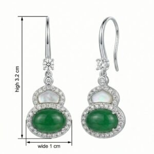 Elegant Green Jadeite and Mother-of-Pearl Hulu Gourd Drop Earrings