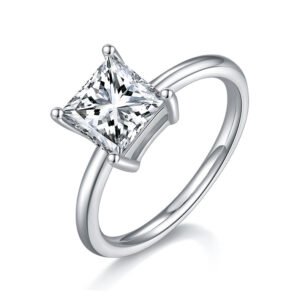 Square Moissanite Set Silver Ring