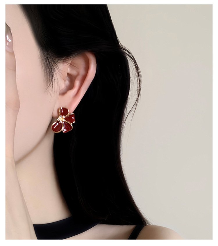 Sterling Silver Drop-Glaze Flower Earrings - Image 2