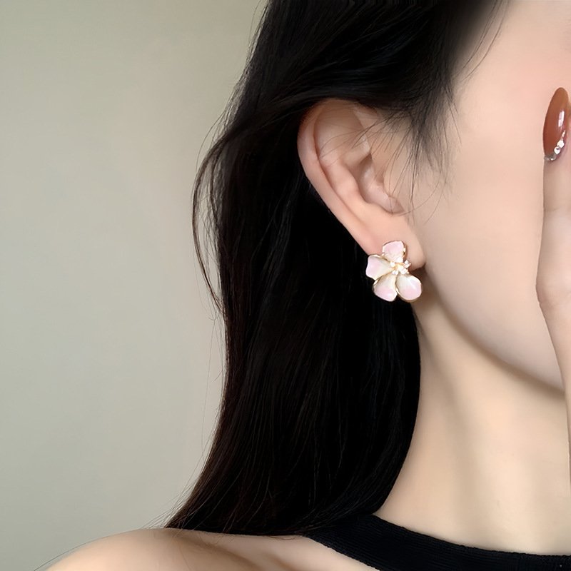 Sterling Silver Drop-Glaze Flower Earrings - Image 5